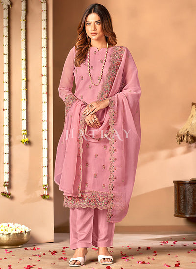 Pink Floral Embroidered Pakistani Suit