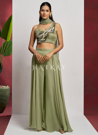 Sage Green Embroidered Palazzo Set