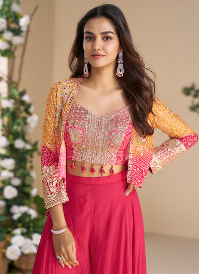 Pink And Yellow Embroidery Co-Ord Palazzo Set