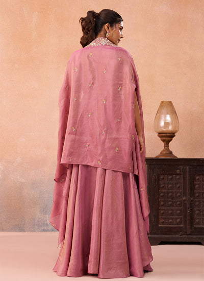 Blush Pink Embroidered Cape Style Palazzo Suit
