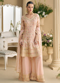 Light Pink Peplum Style Anarkali Palazzo Suit