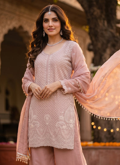 Blush Pink Embroidery Palazzo Suit