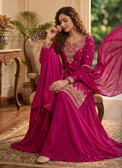 Rani Pink Traditional Embroidery Palazzo Suit