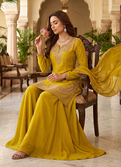 Yellow Traditional Embroidered Palazzo Suit