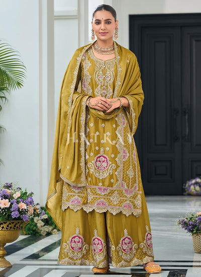 Yellow Embroidered Palazzo Suit