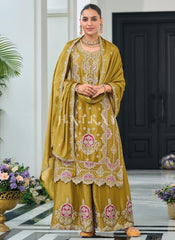 Yellow Embroidered Palazzo Suit