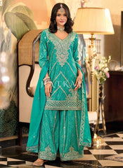 Teal Embroidered Palazzo Suit