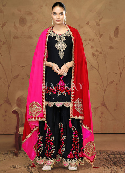 Black Embroidered Palazzo Suit