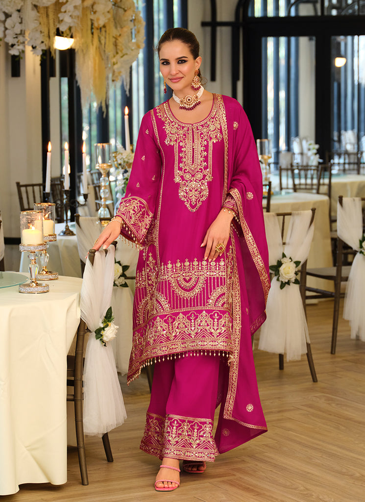 Rani Pink Traditional Embroidered Palazzo Suit