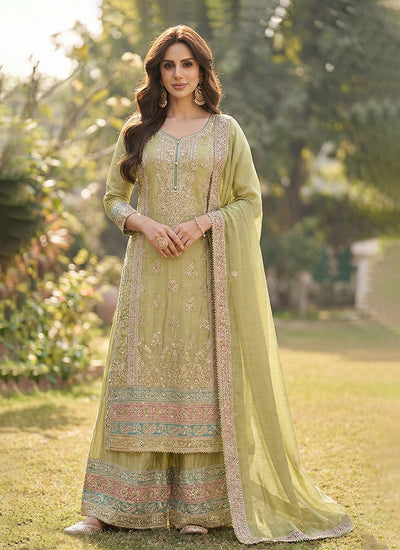 Green Multi Embroidery Palazzo Suit