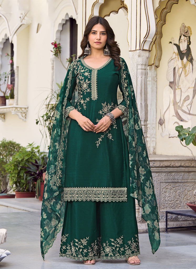 Green Embroidery Designer Palazzo Suit