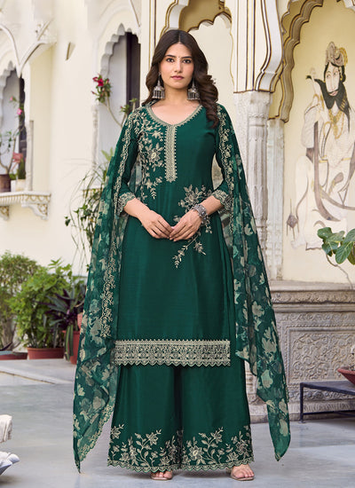 Green Embroidery Designer Palazzo Suit