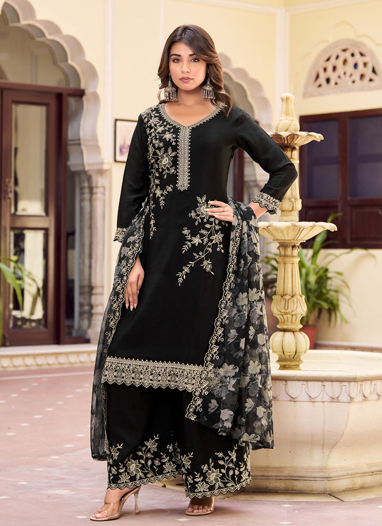 Black Embroidery Designer Palazzo Suit