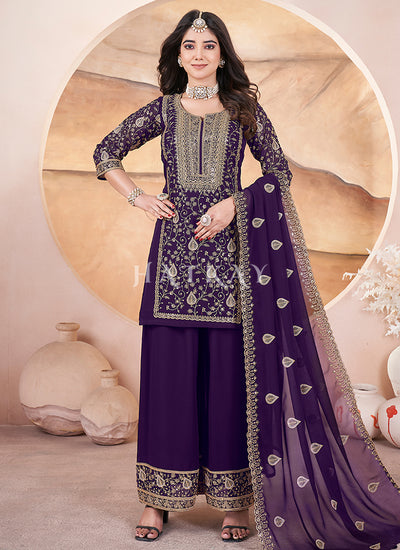 Deep Purple Georgette Palazzo Suit