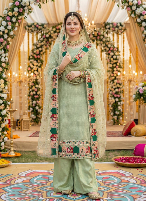 Light Green Multi Embroidery Palazzo Suit