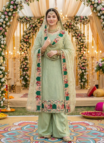 Light Green Multi Embroidery Palazzo Suit