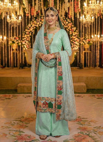 Sea Green Multi Embroidery Palazzo Suit