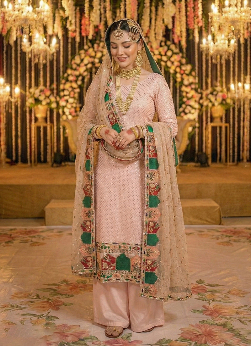 Peach Multi Embroidery Palazzo Suit
