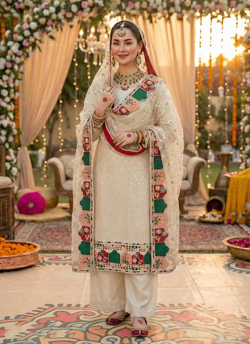 Cream Multi Embroidery Palazzo Suit