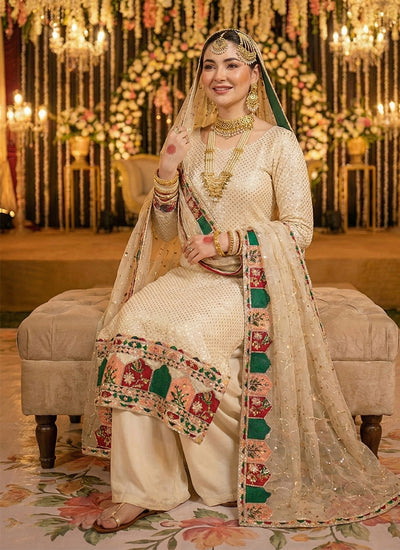 Cream Multi Embroidery Palazzo Suit