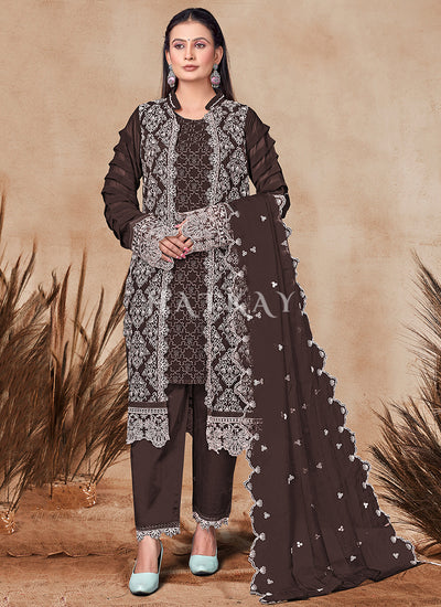 Brown Embroidery Jacket Style Palazzo Suit