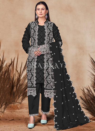 Black Embroidery Jacket Style Palazzo Suit
