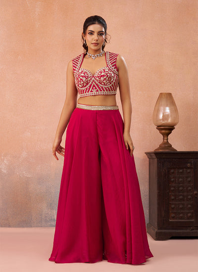 Rani Pink Embroidered Cape Style Palazzo Suit