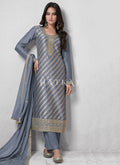 Slate Blue Embroidered Palazzo Style Suit