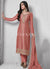 Peach Embroidered Palazzo Style Suit