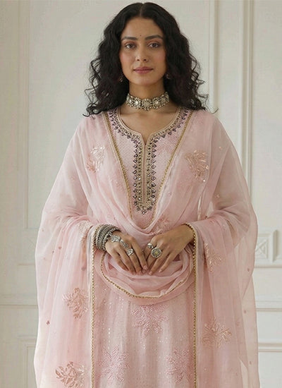 Pink Sequins Embroidery Palazzo Style Suit