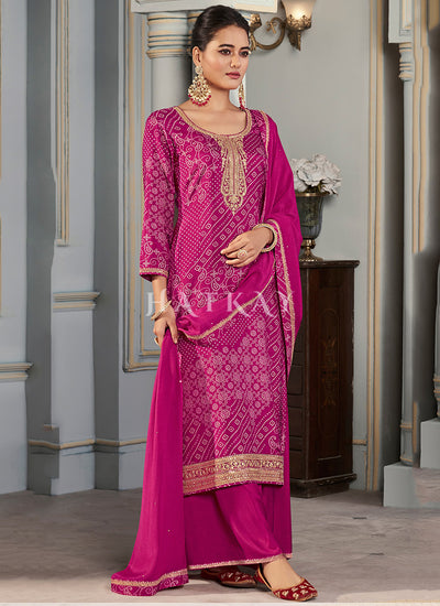 Hot Pink Printed Palazzo Suit