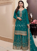 Turquoise Embroidered Palazzo Suit