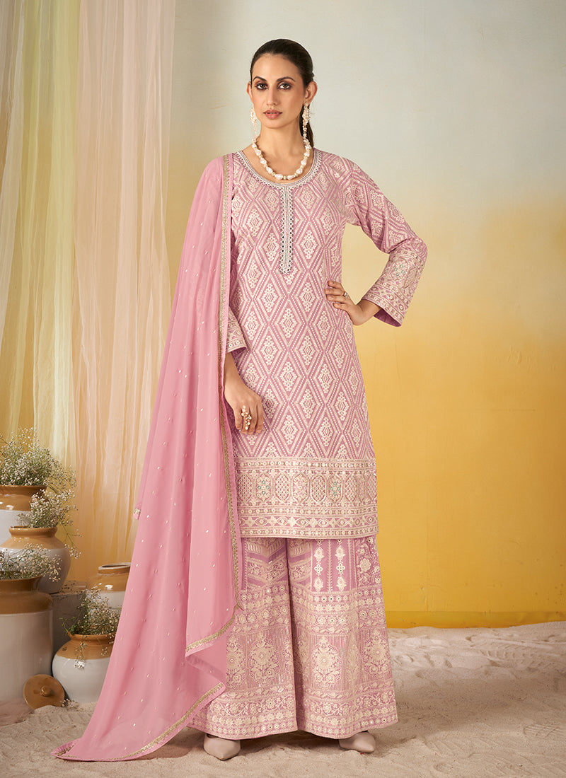 Light Pink Chikankari Style Palazzo Suit