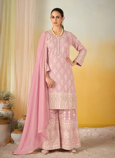 Light Pink Chikankari Style Palazzo Suit
