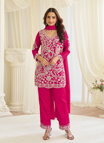 Magenta Handwork Embroidery Pant Style Suit