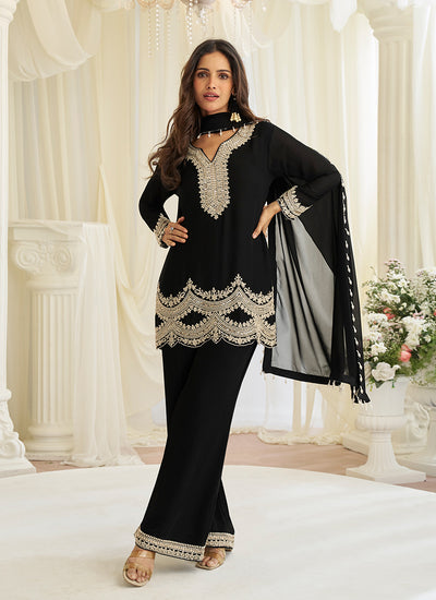 Black Handwork Embroidery Pant Style Suit