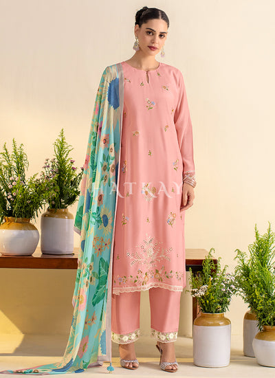 Pink And Blue Chilankari Embroidery Salwar Kameez