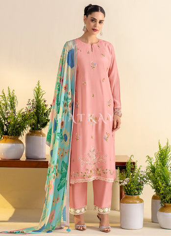 Pink And Blue Chilankari Embroidery Salwar Kameez