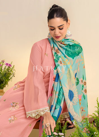 Pink And Blue Chilankari Embroidery Salwar Kameez