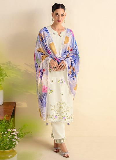 White And Purple Chilankari Embroidery Salwar Kameez