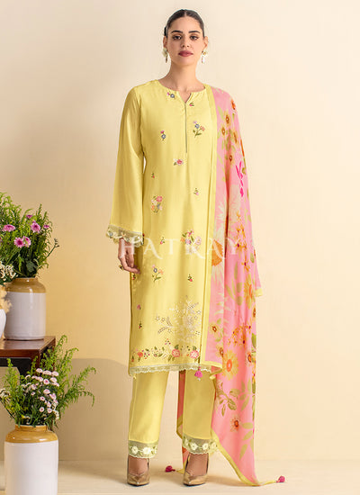 Yellow And Pink Chilankari Embroidery Salwar Kameez