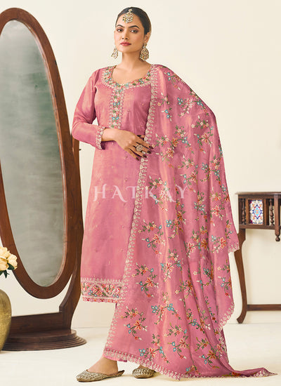 Pink Embroidery Pant Style Suit