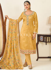 Yellow Embroidery Pant Style Suit