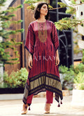 Cherry Red Embroidery Kaftan Style Pant Suit