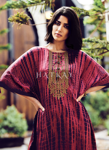 Cherry Red Embroidery Kaftan Style Pant Suit