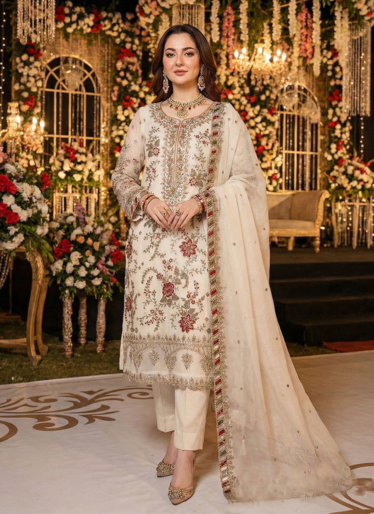 Off White Embroidered Pakistani Style Pant Suit