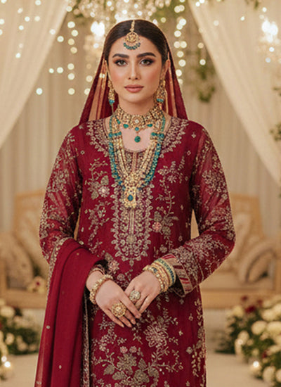 Maroon Embroidery Pakistani Style Pant Suit