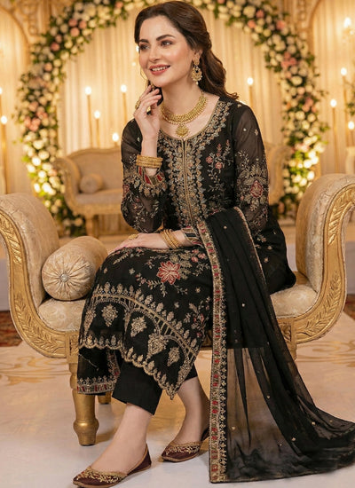 Black Embroidered Pakistani Style Pant Suit