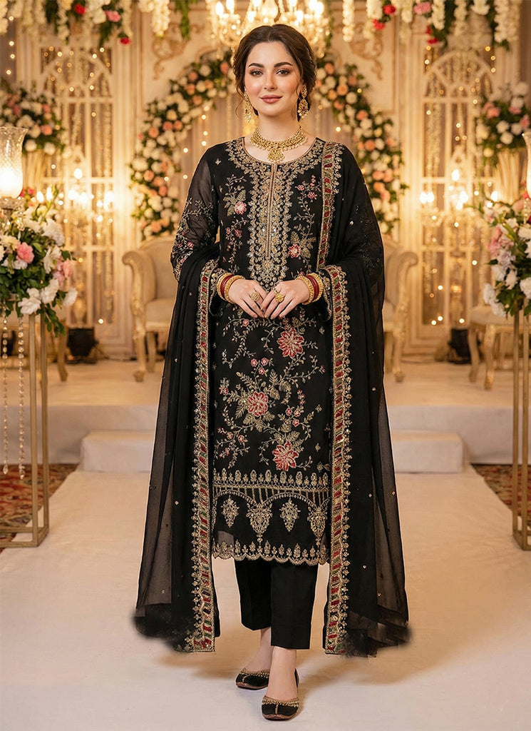 Black Embroidery Pakistani Style Pant Suit