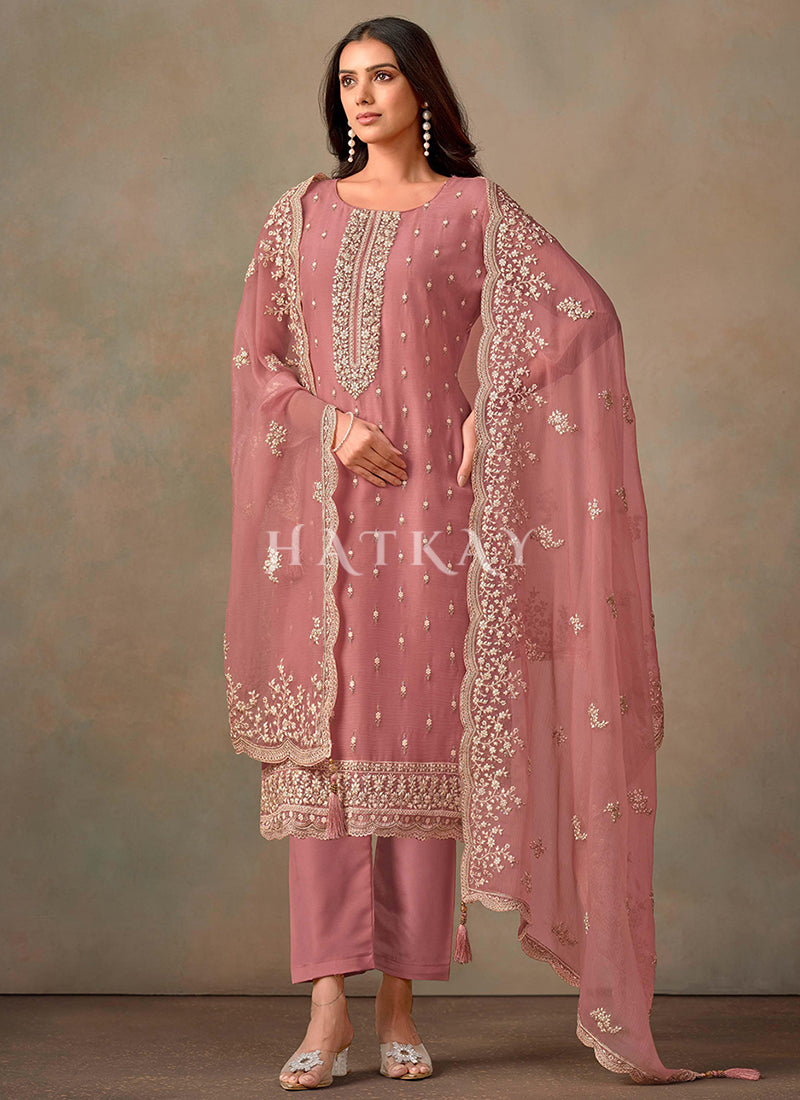 Pink Embroidery Salwar Kameez Suit